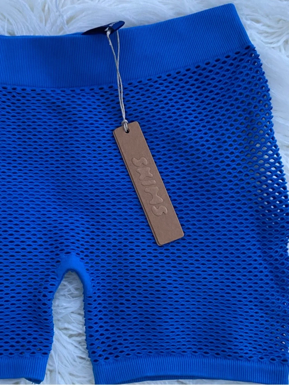 SKIMS Sheer Fishnet Crop Top & Bike Short Set - Bright Blue